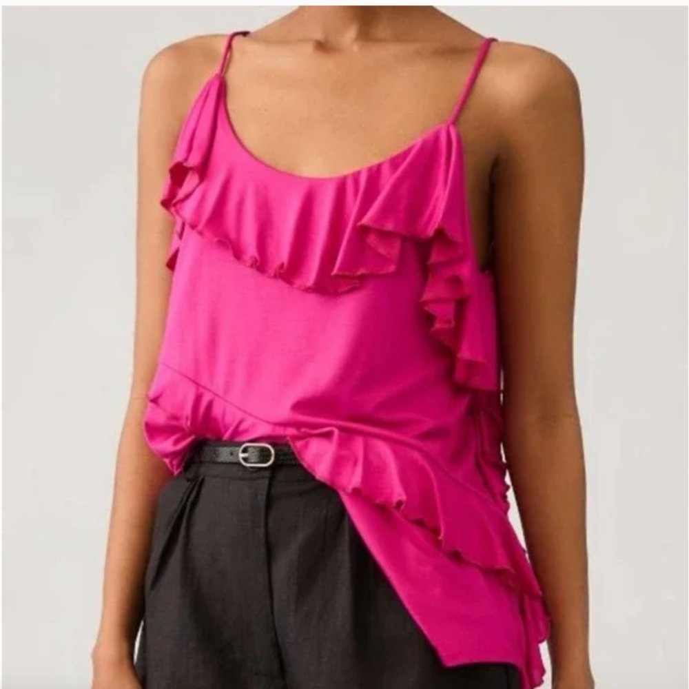 NWT Anthropologie | Raspberry Pink Asymmetrical Ruffle Cami Blouse, M